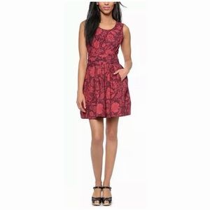 NWOT NEW Jill Stuart Red Floral Fit and Flare Belted Poplin Dress w pockets
